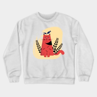 Cat and fish illustration design - funny Crewneck Sweatshirt